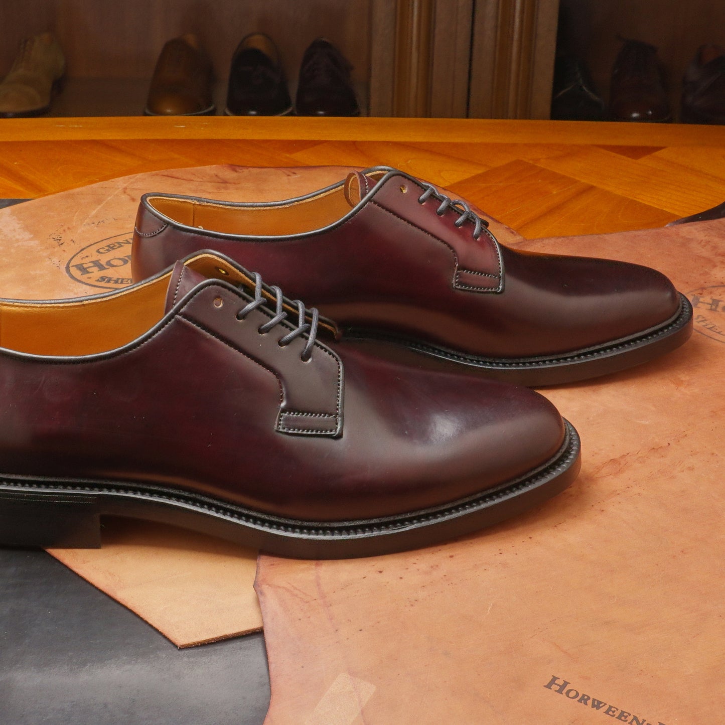 22533 Plain toe blucher Burgundy cordovan